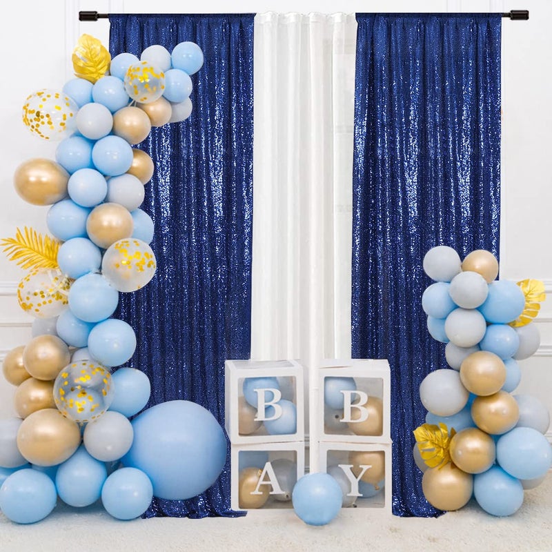 SquarePie Sequin Backdrop Curtain 2FT x 8FT Navy Blue 2pcs Curtain Background for Wedding Party - Image 3